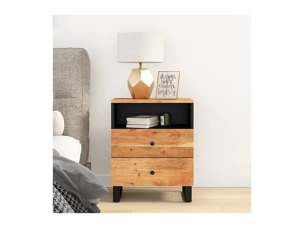 Glynnor  Table de chevet 50x33x62cm Bois d'acacia solide et d'ingénierie