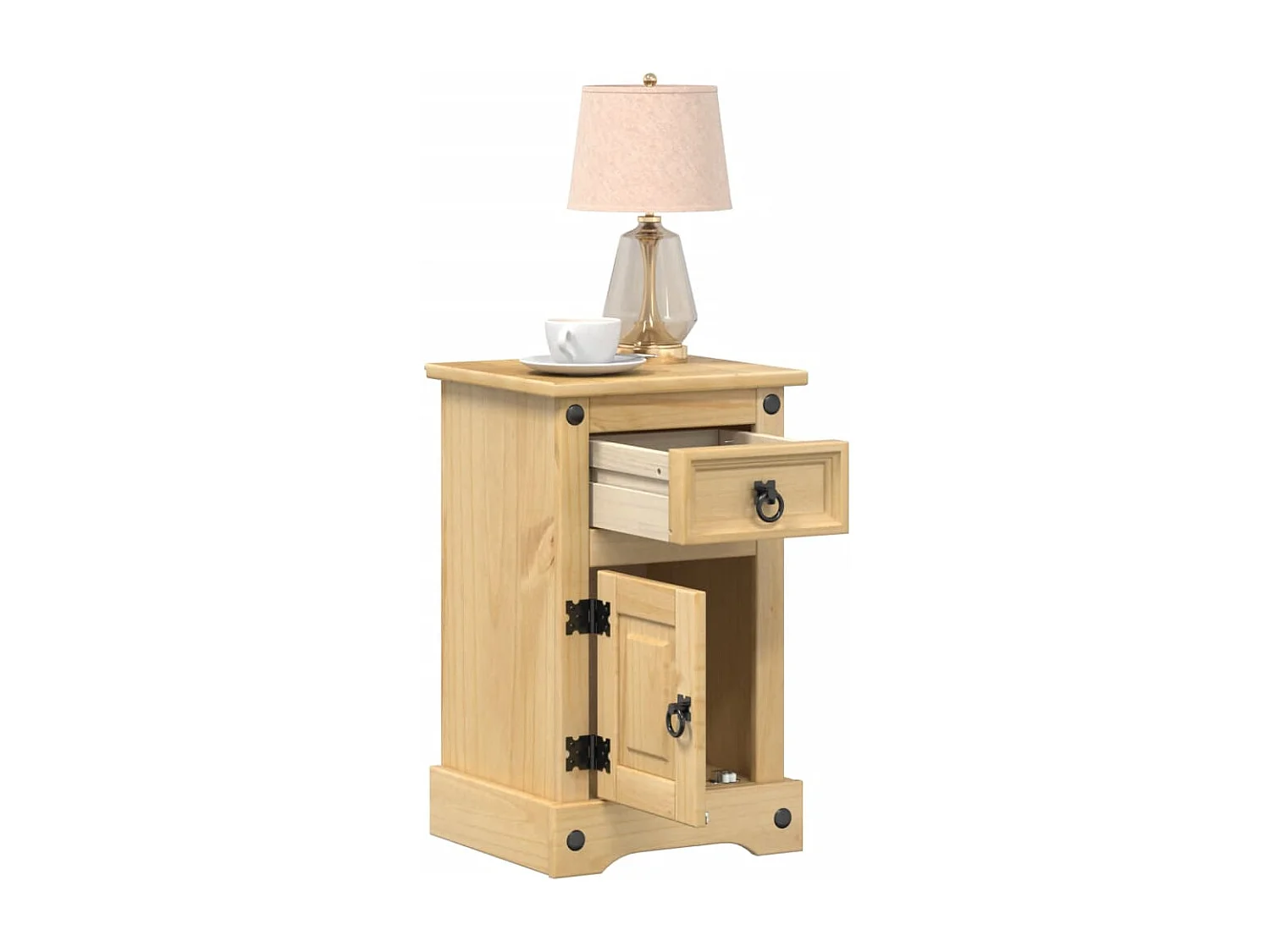 Prolenta Premium -  Mesita de noche Corona madera maciza de pino 35x32,5x58 cm