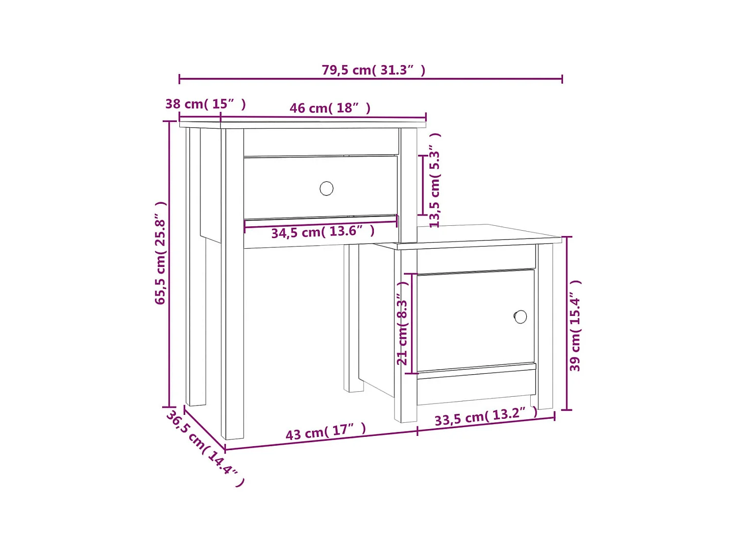 Bailey  Tables de chevet 2 pcs Marron miel 79,5x38x65,5 cm Pin solide