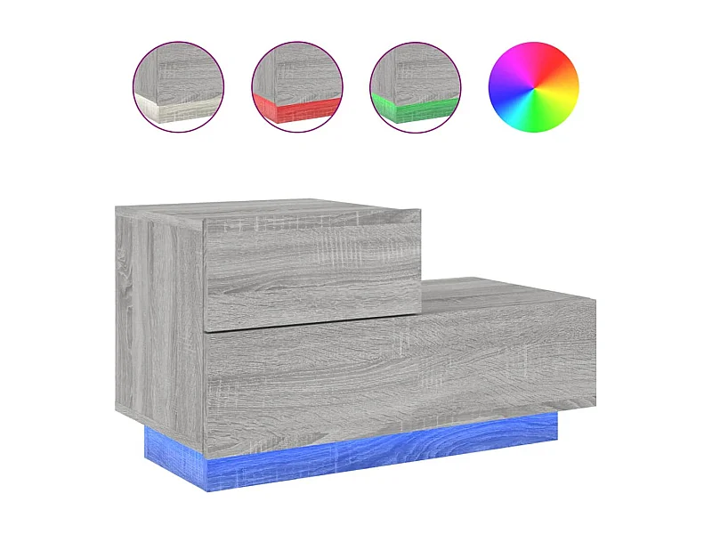 Robbie  Table de chevet avec lumières LED sonoma gris 70x36x40,5 cm