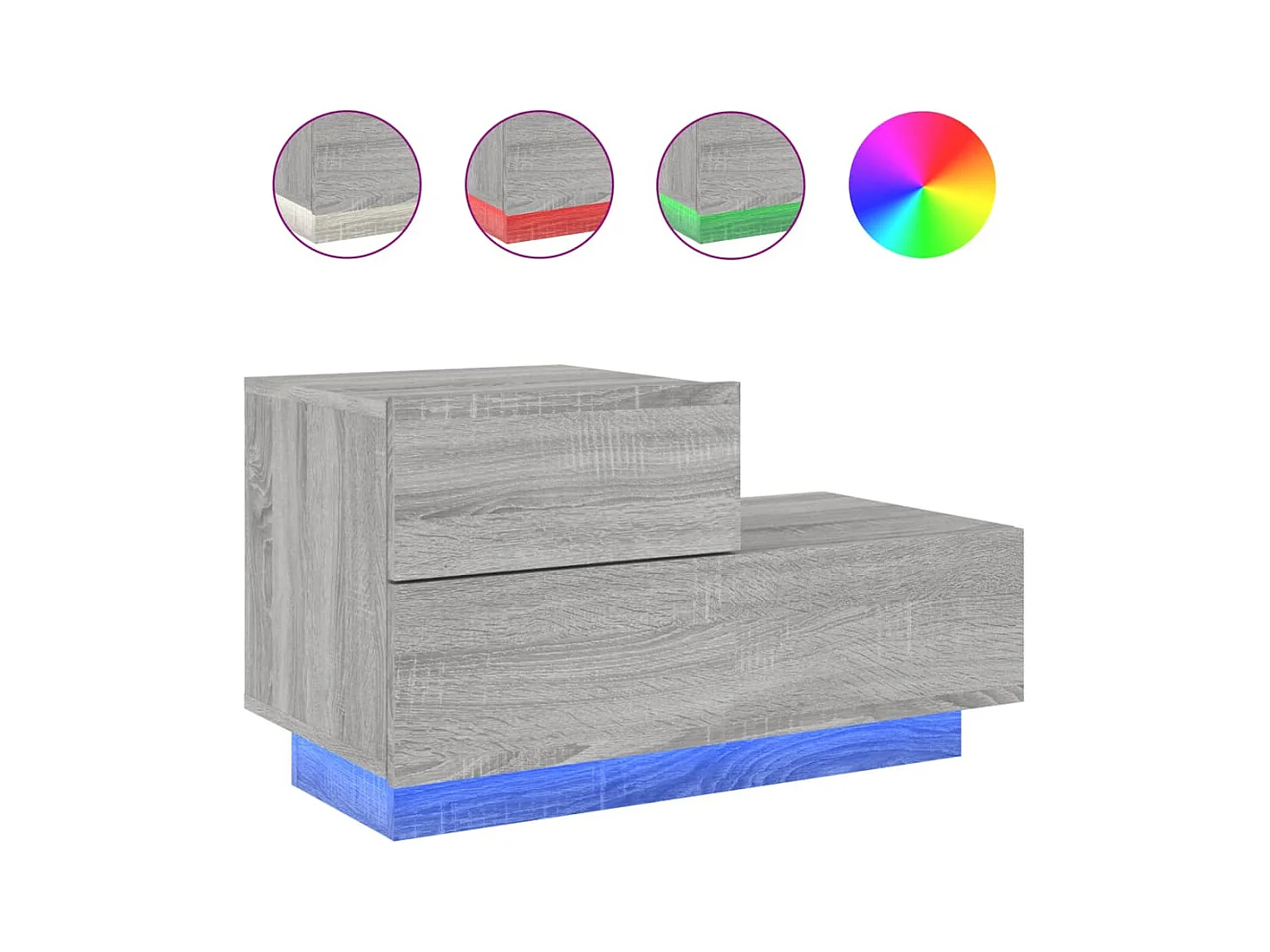 Robbie  Table de chevet avec lumières LED sonoma gris 70x36x40,5 cm