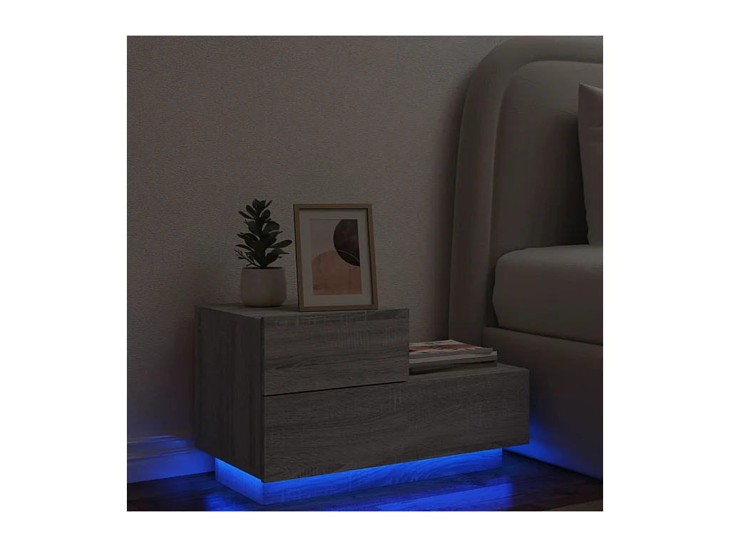 Robbie  Table de chevet avec lumières LED sonoma gris 70x36x40,5 cm