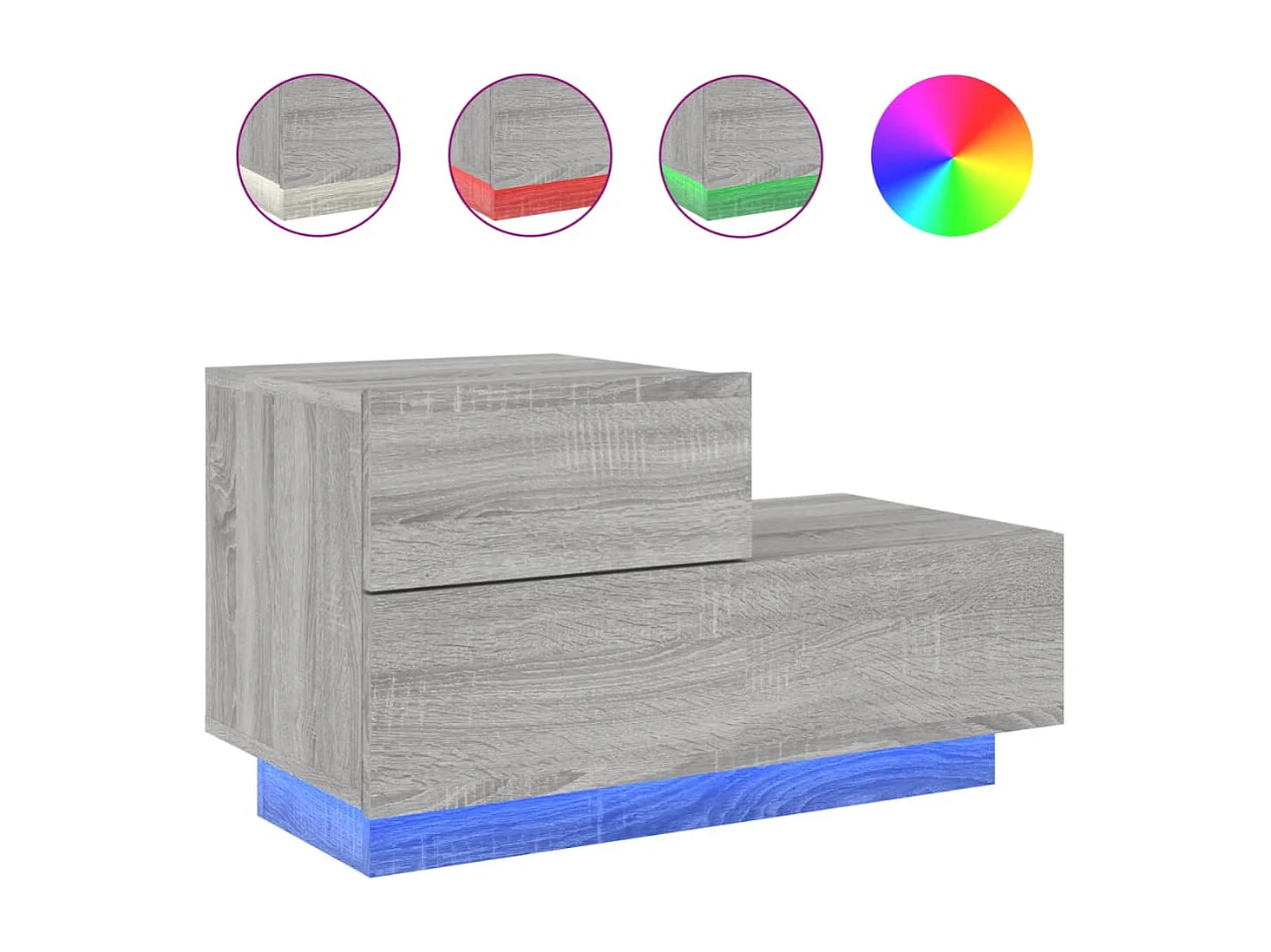 Robbie  Table de chevet avec lumières LED sonoma gris 70x36x40,5 cm