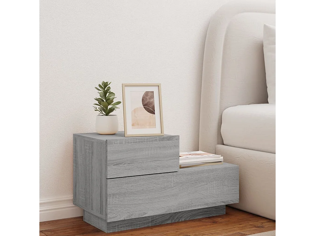 Robbie  Table de chevet avec lumières LED sonoma gris 70x36x40,5 cm