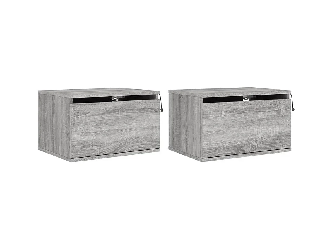 Vibeke  Tables de chevet murales avec lumières LED 2 pcs sonoma gris