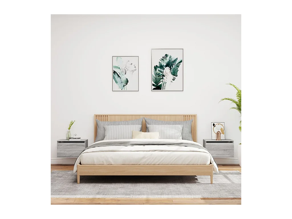 Vibeke  Tables de chevet murales avec lumières LED 2 pcs sonoma gris