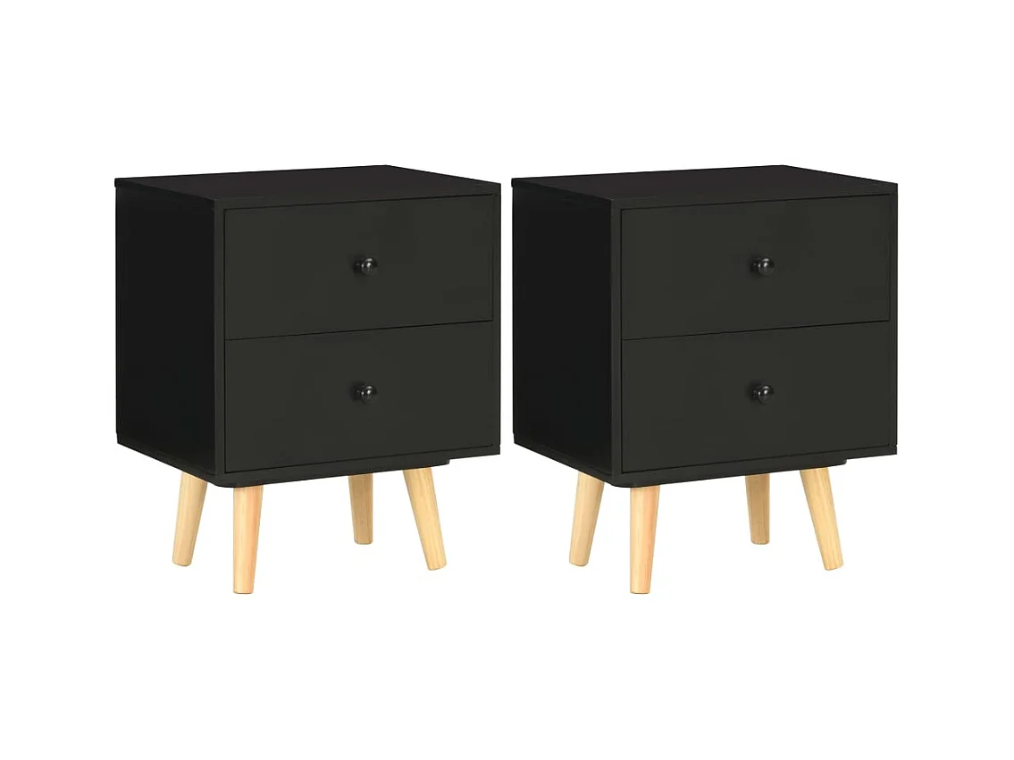 Martha  Tables de chevet 2 pcs Noir 40 x 30 x 50 cm Pin massif
