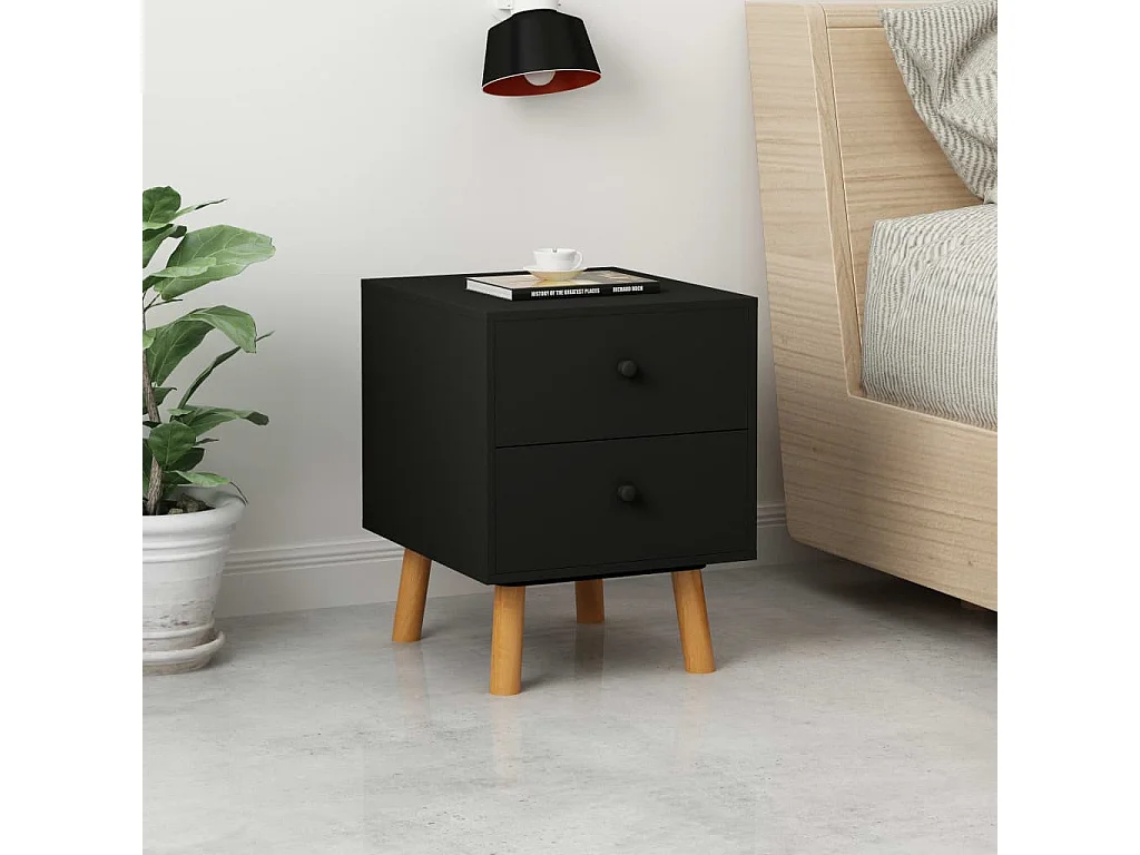 Martha  Tables de chevet 2 pcs Noir 40 x 30 x 50 cm Pin massif