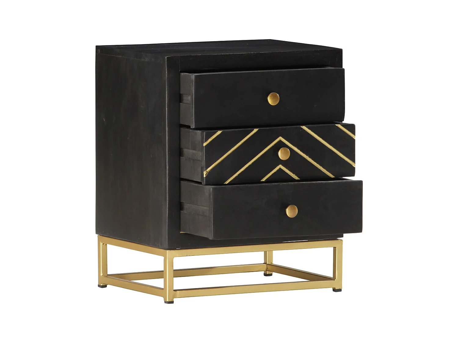 Garden Furniture -  Table de chevet Noir et doré 40x30x50cm Bois de manguier massif