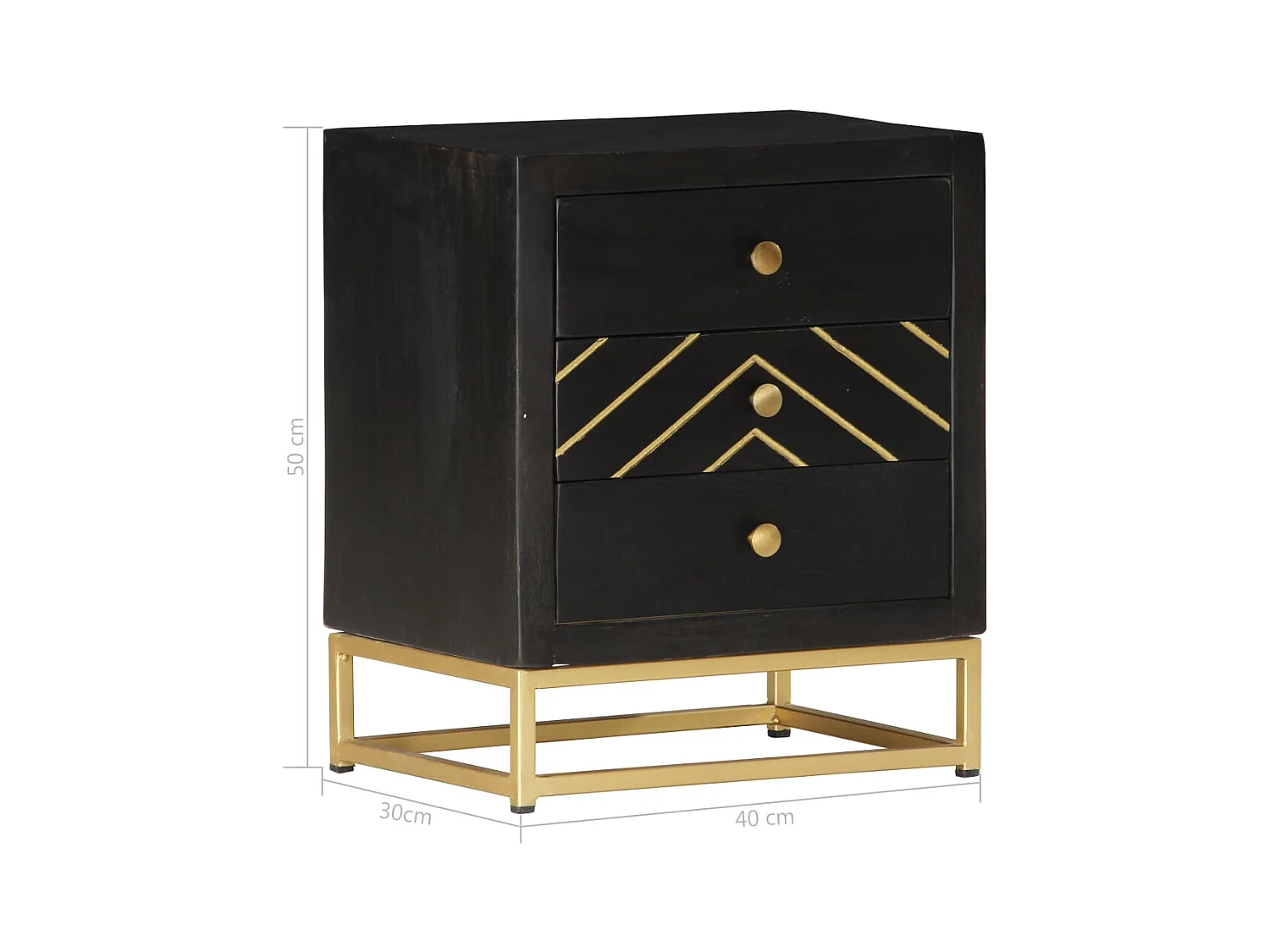 Garden Furniture -  Table de chevet Noir et doré 40x30x50cm Bois de manguier massif