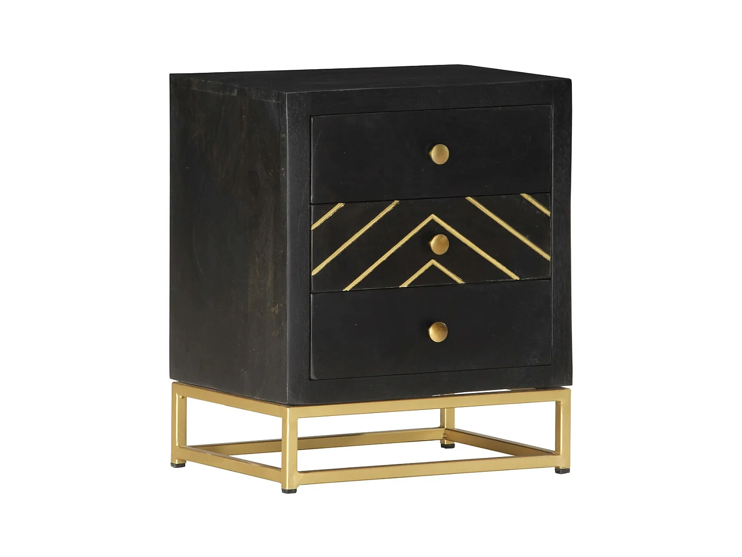 Garden Furniture -  Table de chevet Noir et doré 40x30x50cm Bois de manguier massif