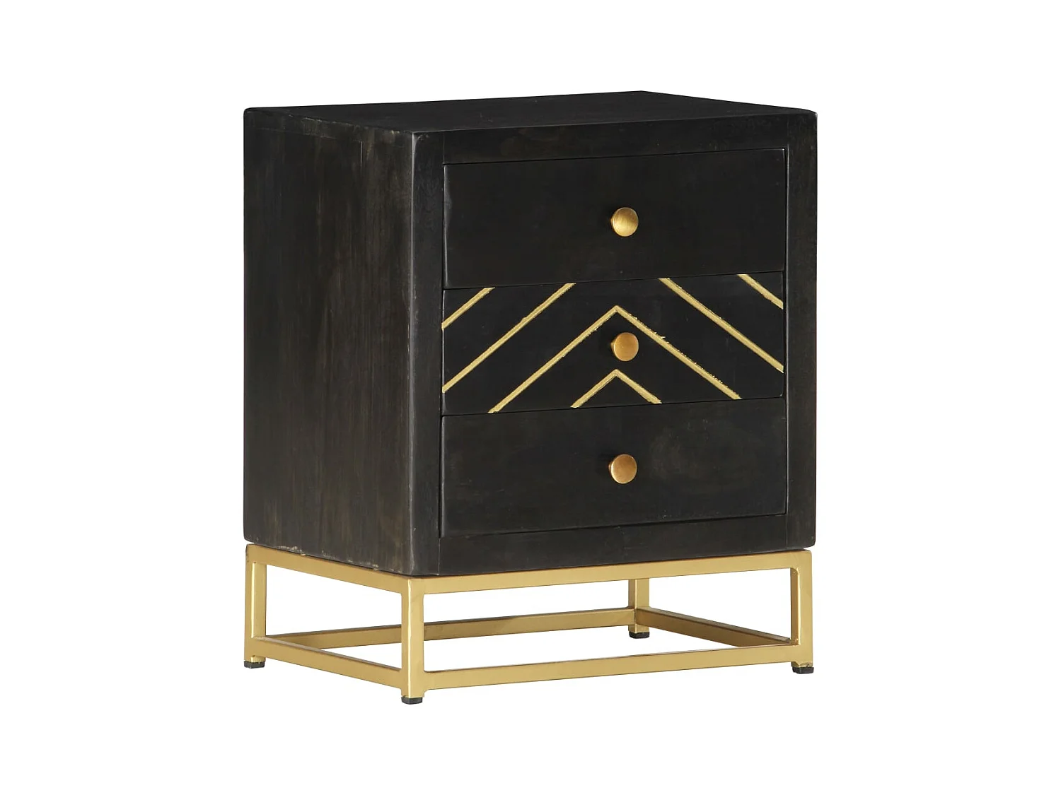 Garden Furniture -  Table de chevet Noir et doré 40x30x50cm Bois de manguier massif