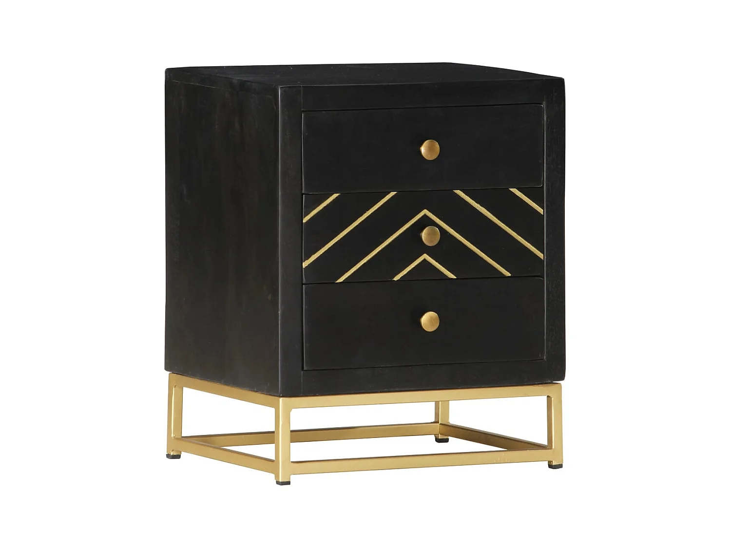 Garden Furniture -  Table de chevet Noir et doré 40x30x50cm Bois de manguier massif