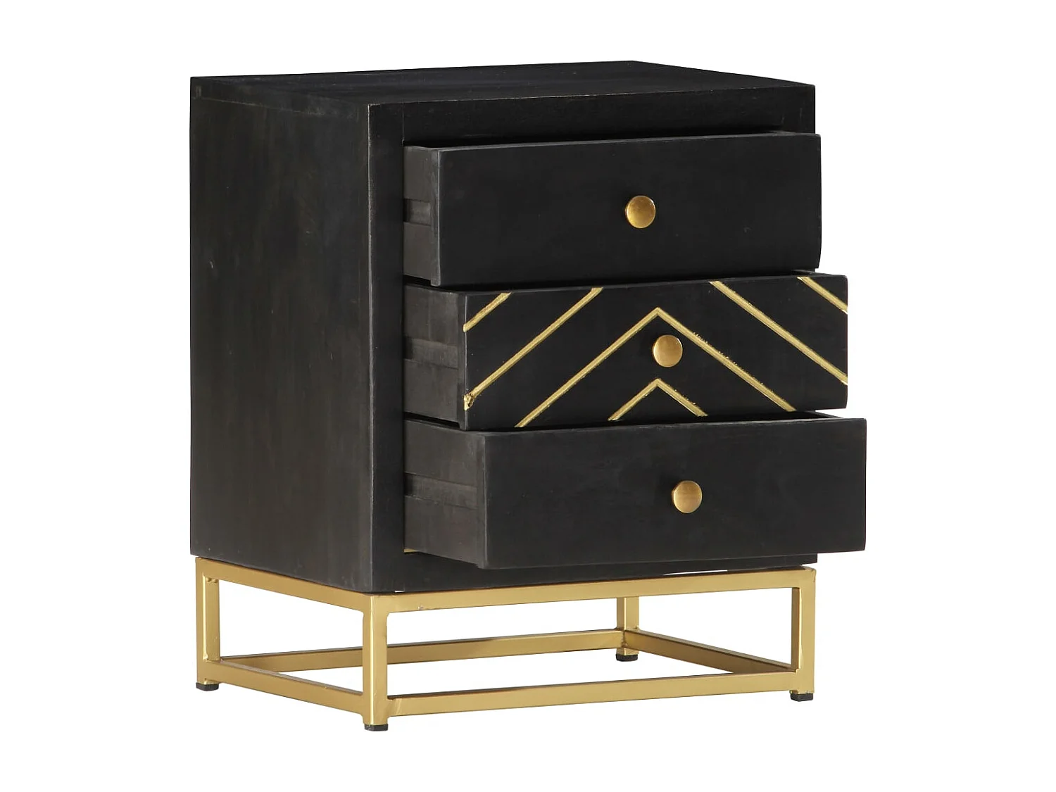 Garden Furniture -  Table de chevet Noir et doré 40x30x50cm Bois de manguier massif