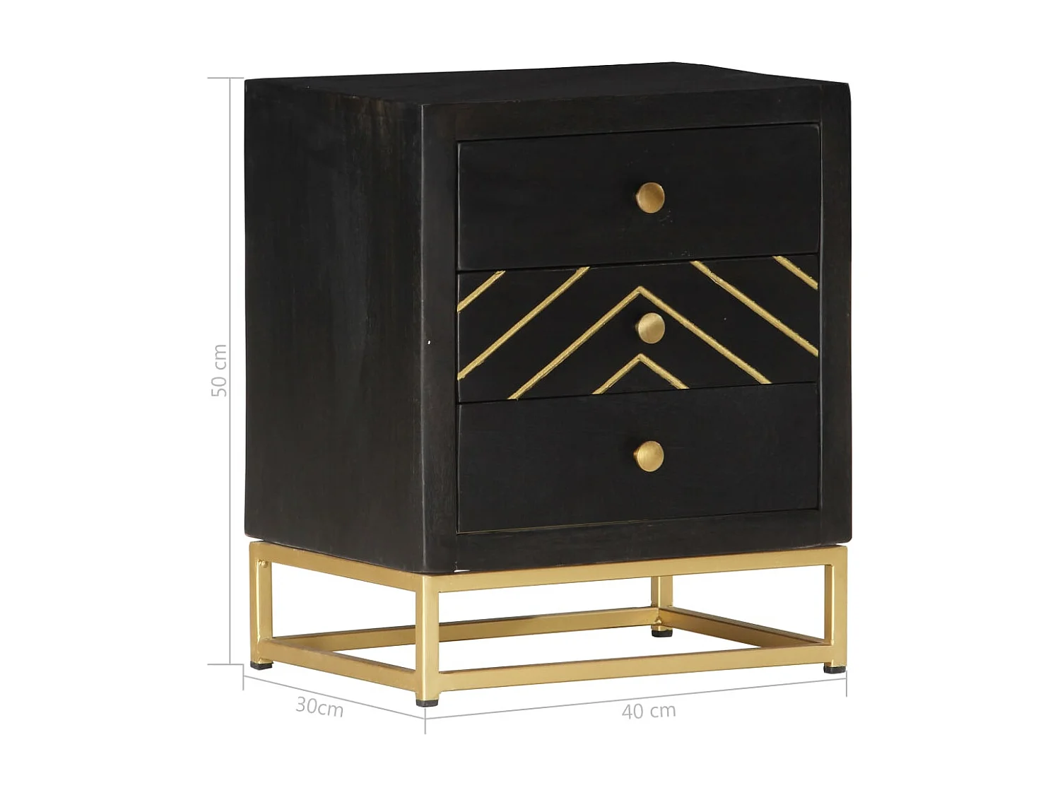 Garden Furniture -  Table de chevet Noir et doré 40x30x50cm Bois de manguier massif