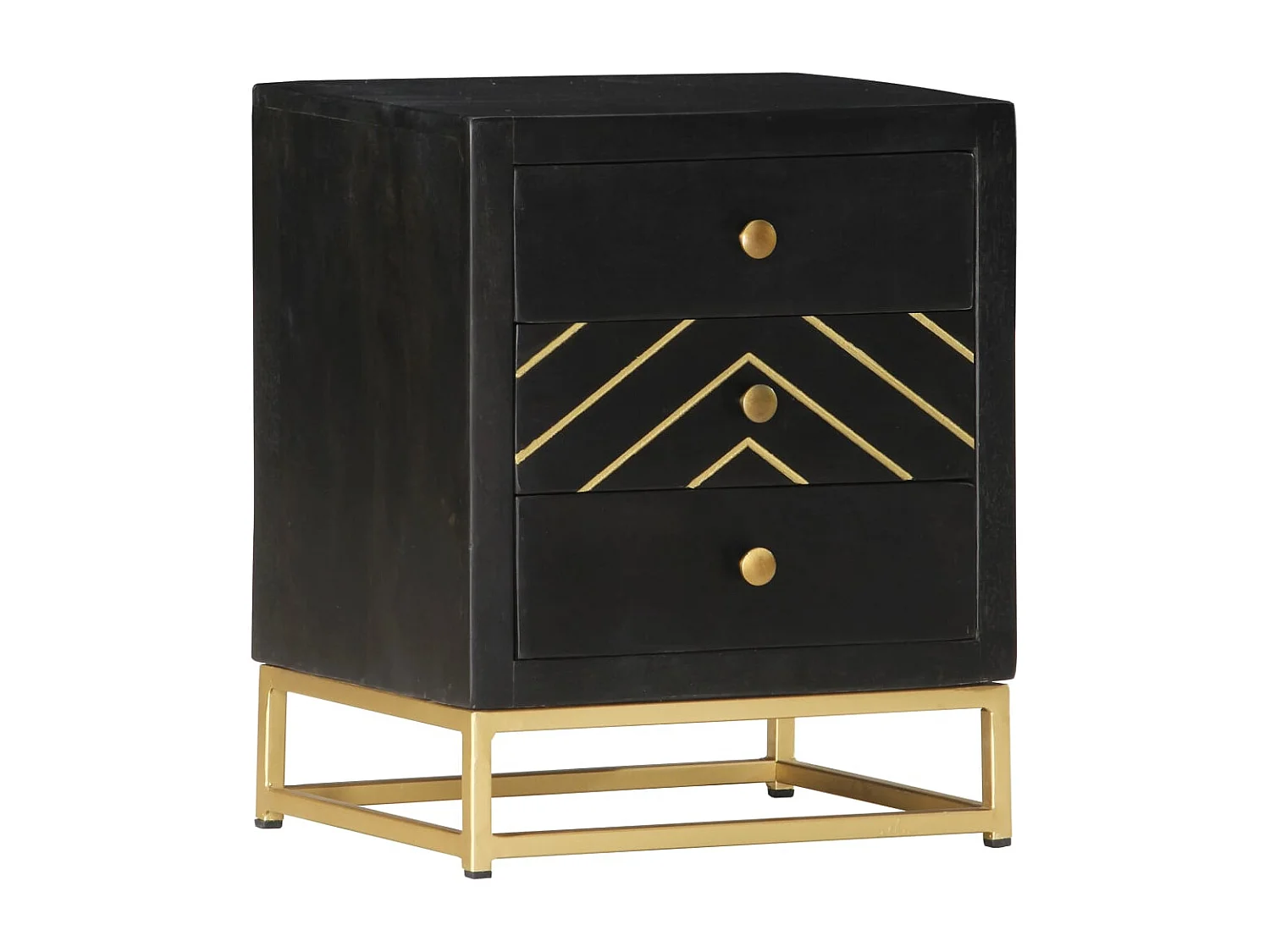 Garden Furniture -  Table de chevet Noir et doré 40x30x50cm Bois de manguier massif