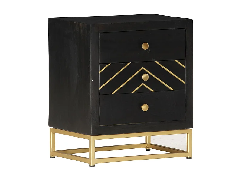 Garden Furniture -  Nachttisch Schwarz und Golden 40 x 30 x 50 cm Mango Massivholz
