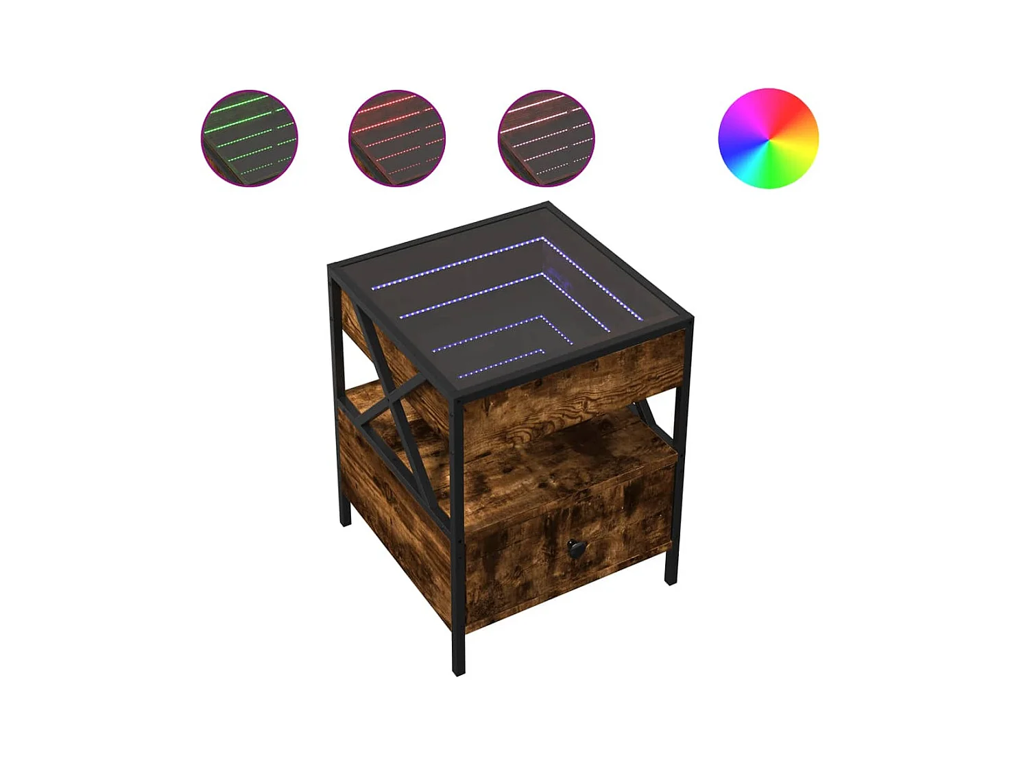 Amber Mae  Table de chevet avec LED infini chêne fumé 40x40x51 cm