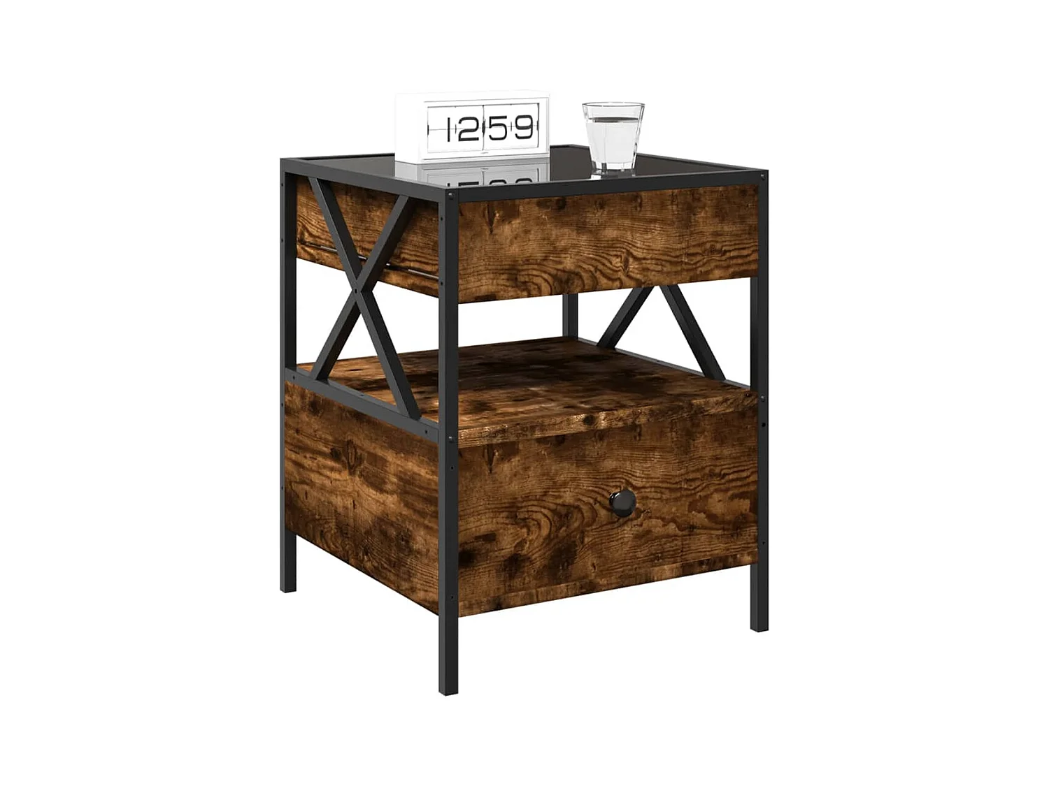 Amber Mae  Table de chevet avec LED infini chêne fumé 40x40x51 cm