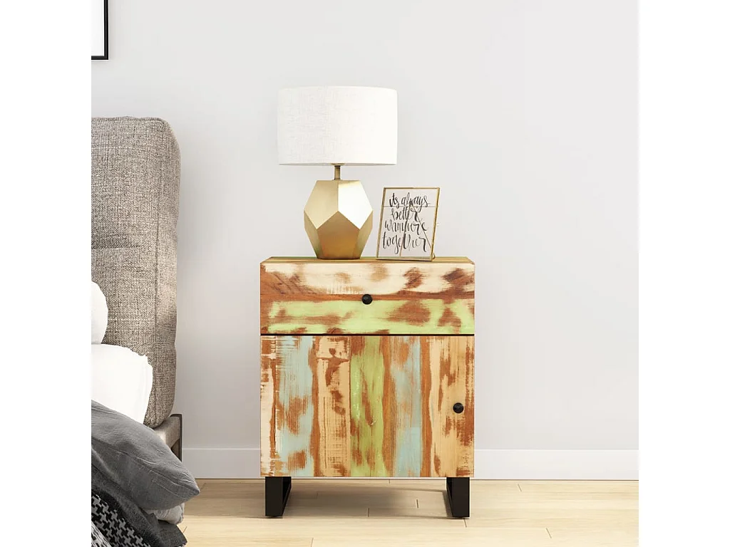 Runar  Mesita de noche madera reciclada y contrachapada 50x33x60 cm