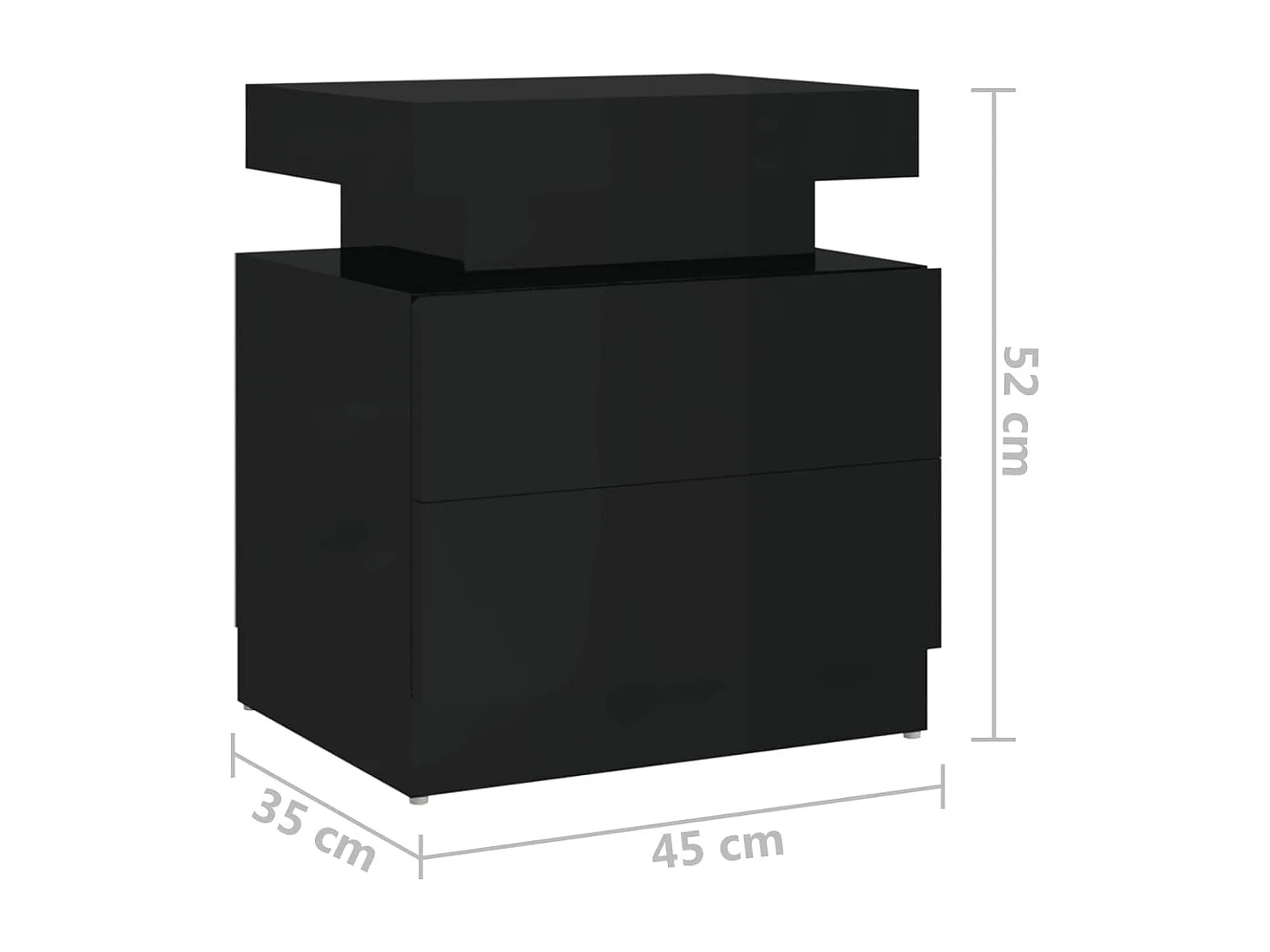 Reinir  Table de chevet Noir brillant 45x35x52 cm Aggloméré