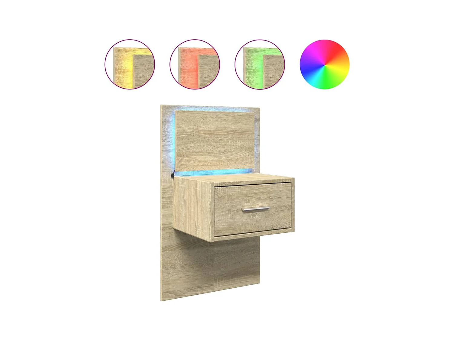 El Campo  Table de chevet murale avec lumières LED chêne sonoma