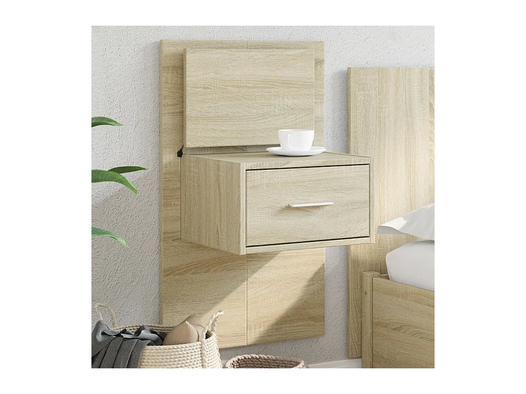 El Campo  Table de chevet murale avec lumières LED chêne sonoma