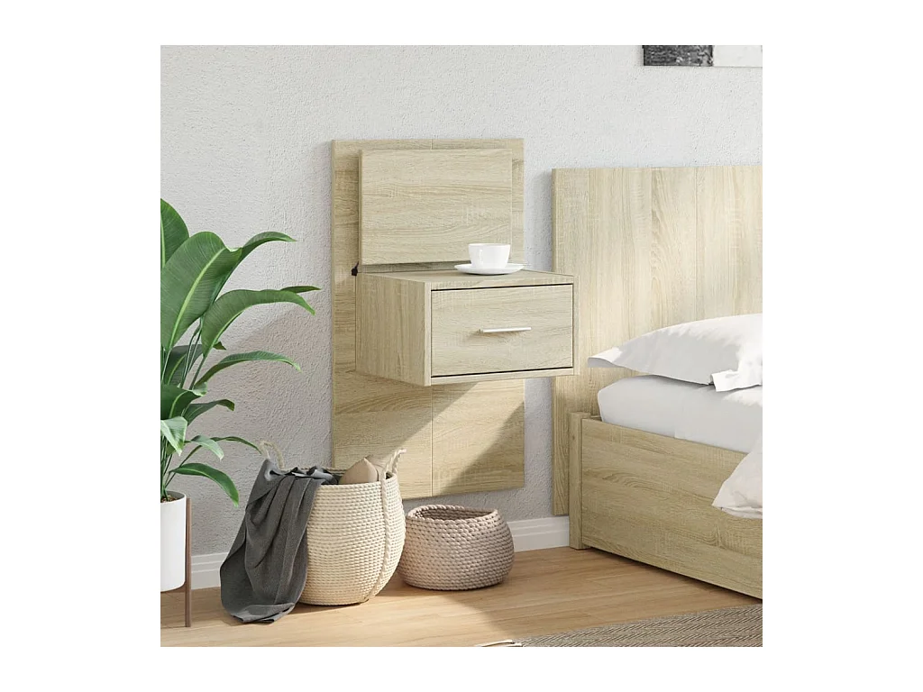 El Campo  Table de chevet murale avec lumières LED chêne sonoma