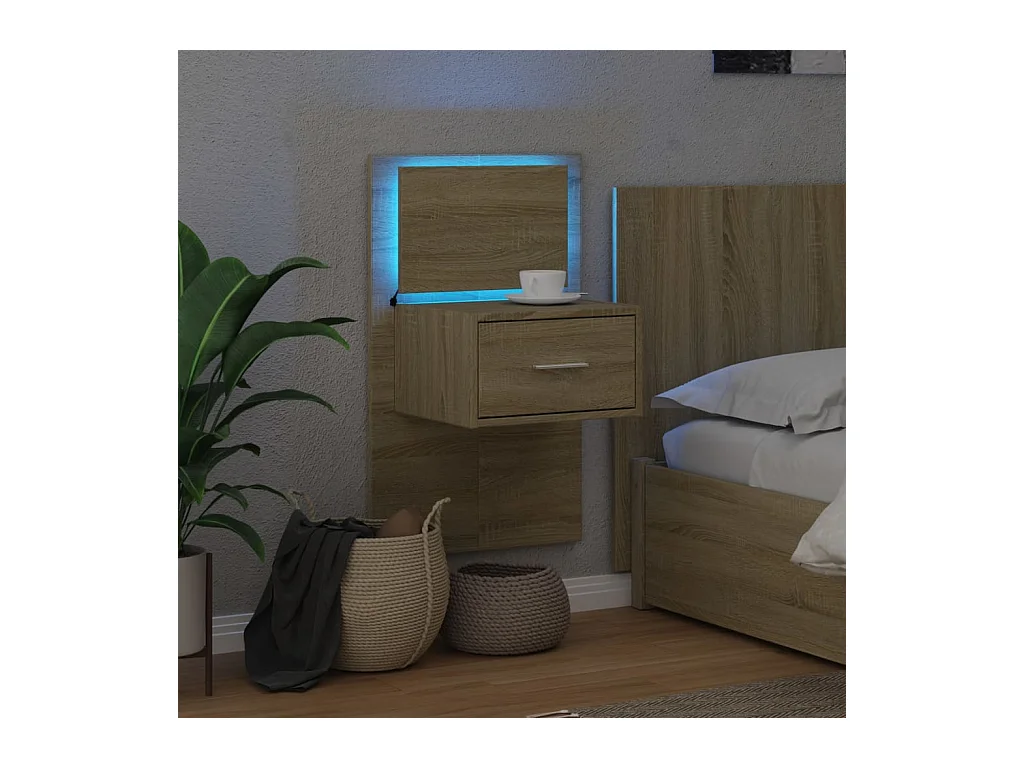 El Campo  Table de chevet murale avec lumières LED chêne sonoma