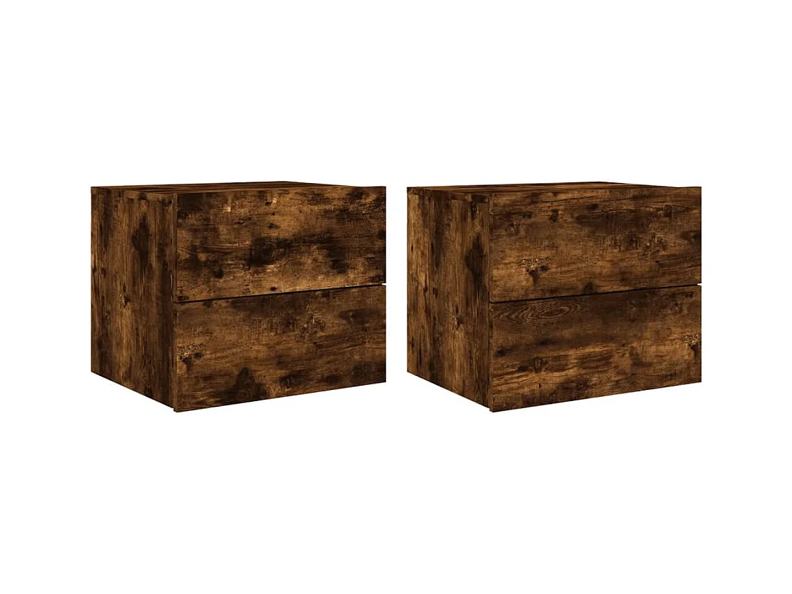 Rhylan  Tables de chevet murales avec lumières LED 2 pcs chêne fumé