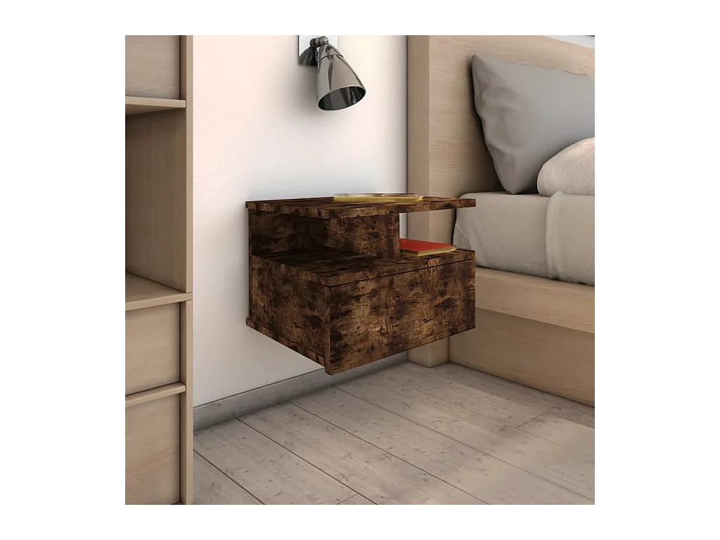 Emmanuelle  Tables de chevet flottantes 2 pcs Chêne fumé Bois d’ingénierie