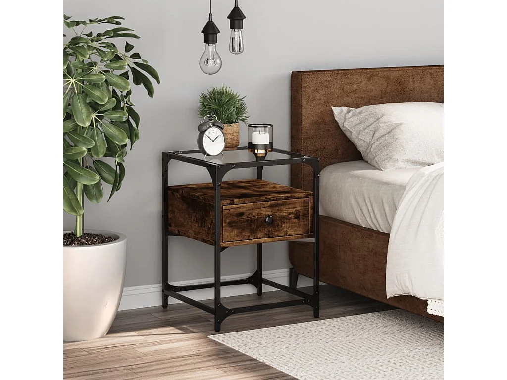 Kirsi  Table de chevet chêne fumé 40x40x55 cm bois d'ingénierie