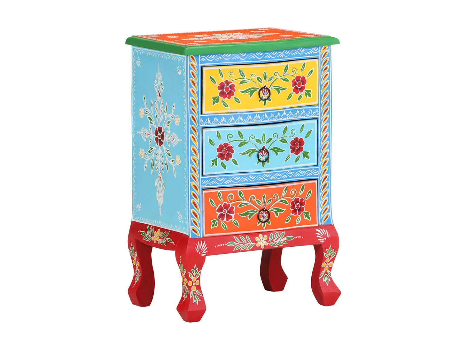 Garden Furniture -  Comodino Dipinto a Mano 40x30x60 cm in Legno Massello di Mango