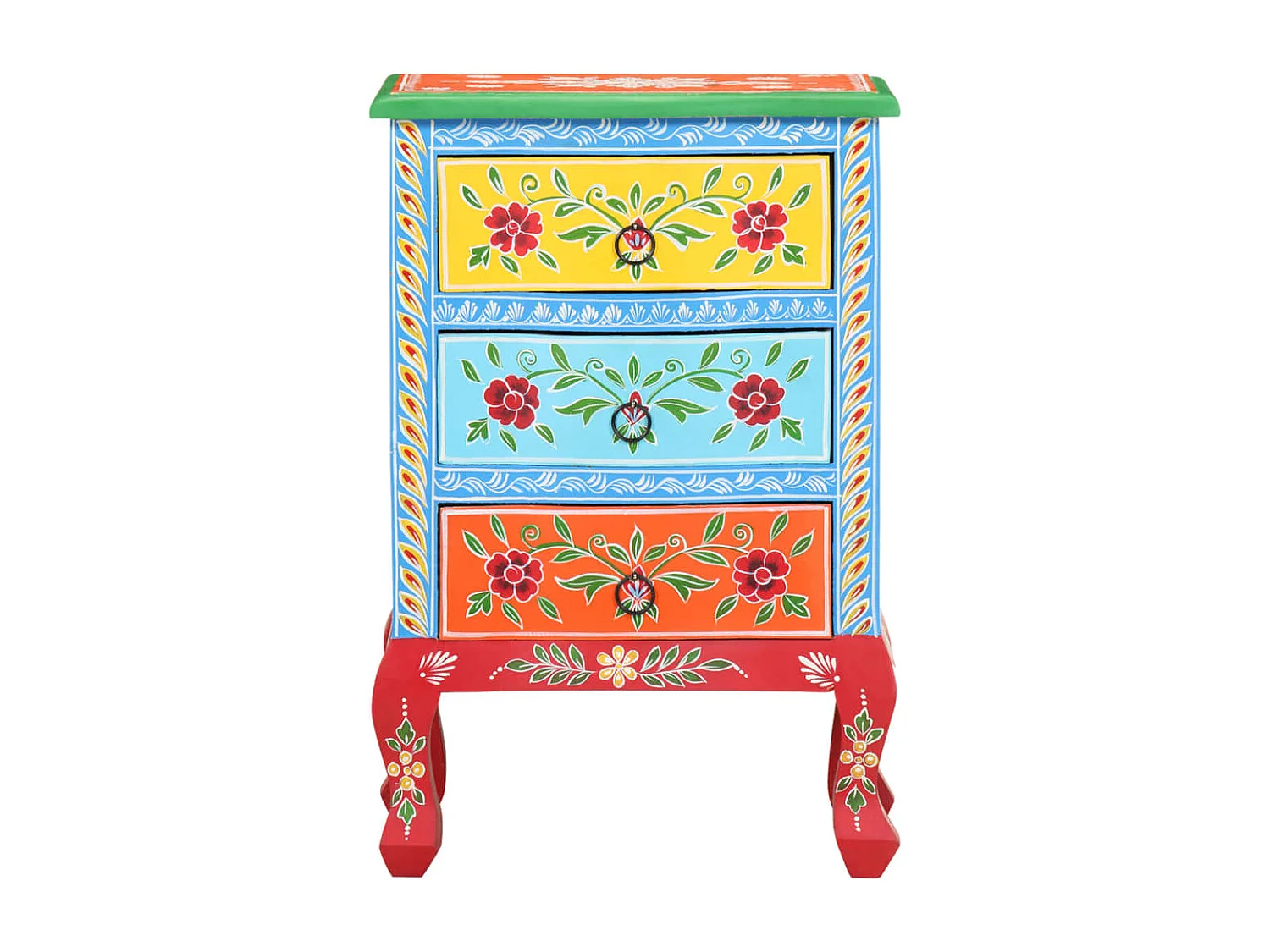 Garden Furniture -  Comodino Dipinto a Mano 40x30x60 cm in Legno Massello di Mango