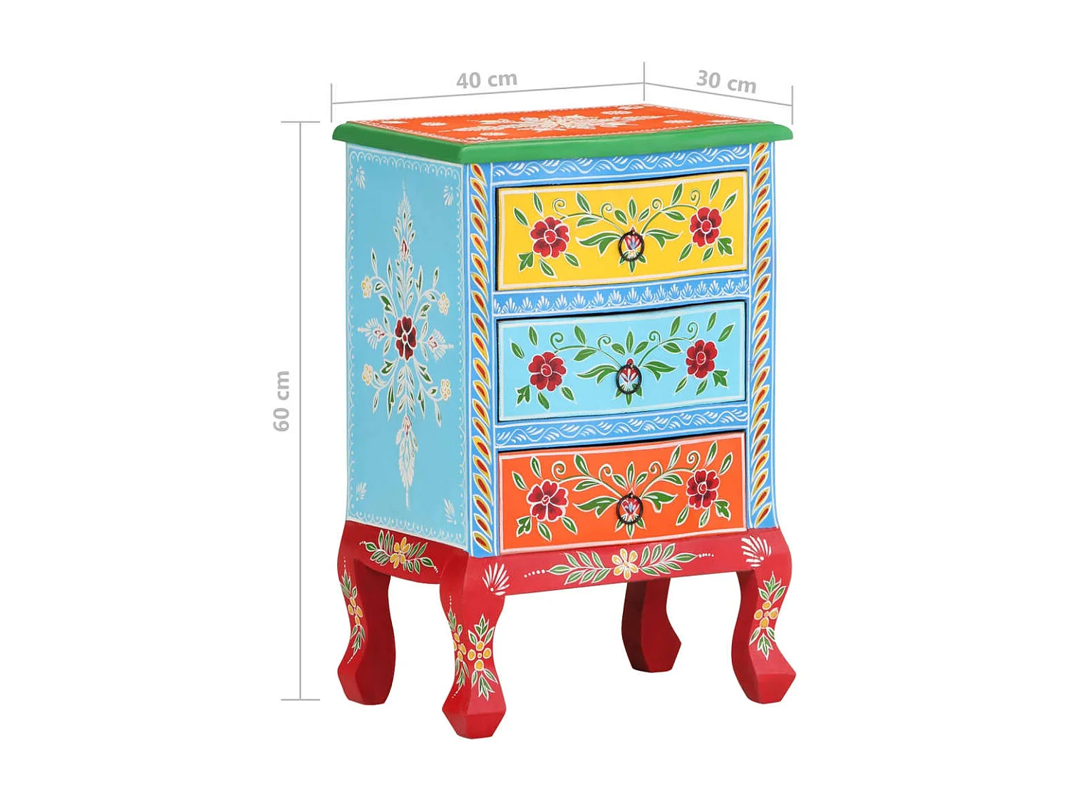 Garden Furniture -  Comodino Dipinto a Mano 40x30x60 cm in Legno Massello di Mango