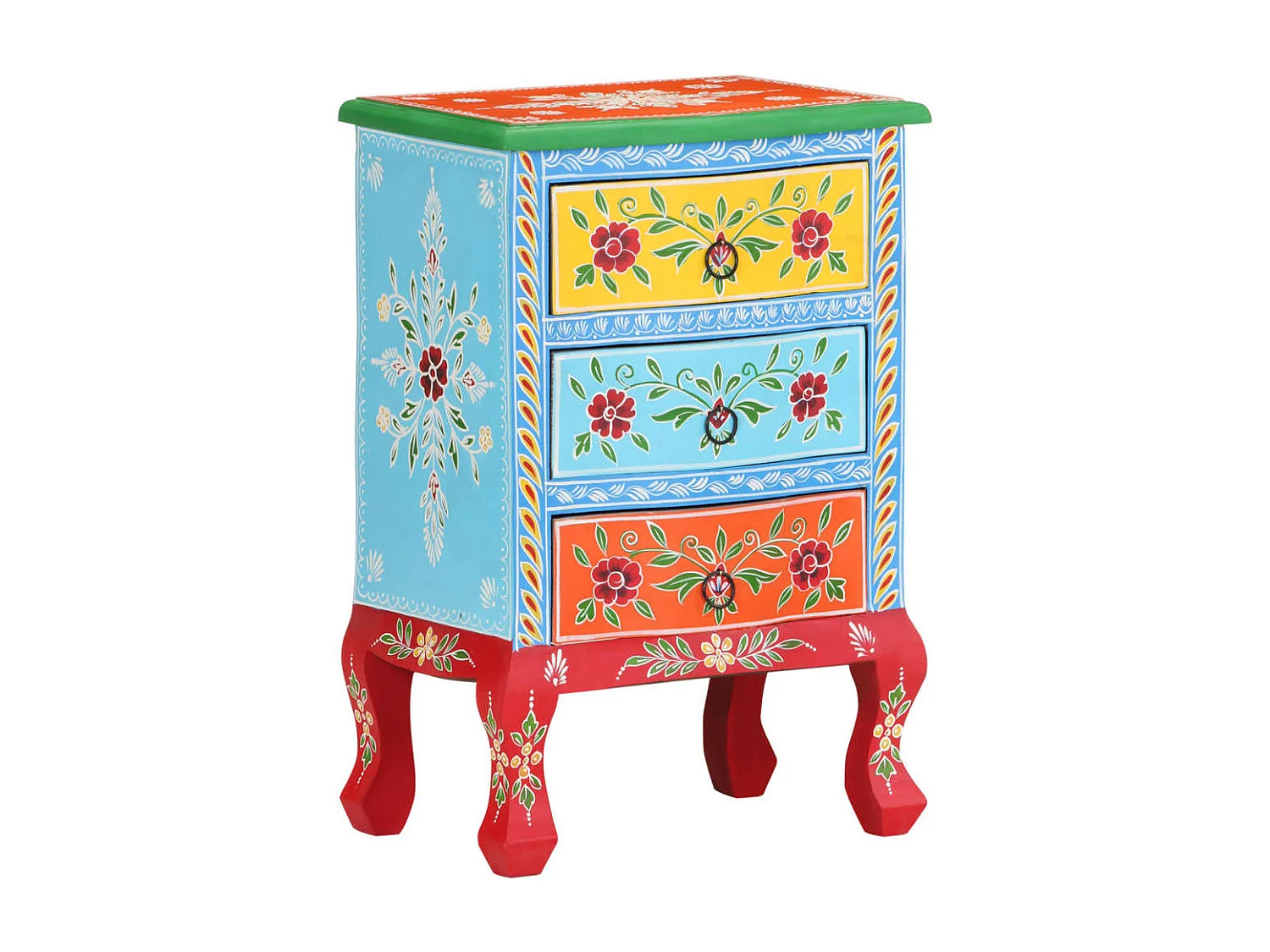 Garden Furniture -  Comodino Dipinto a Mano 40x30x60 cm in Legno Massello di Mango