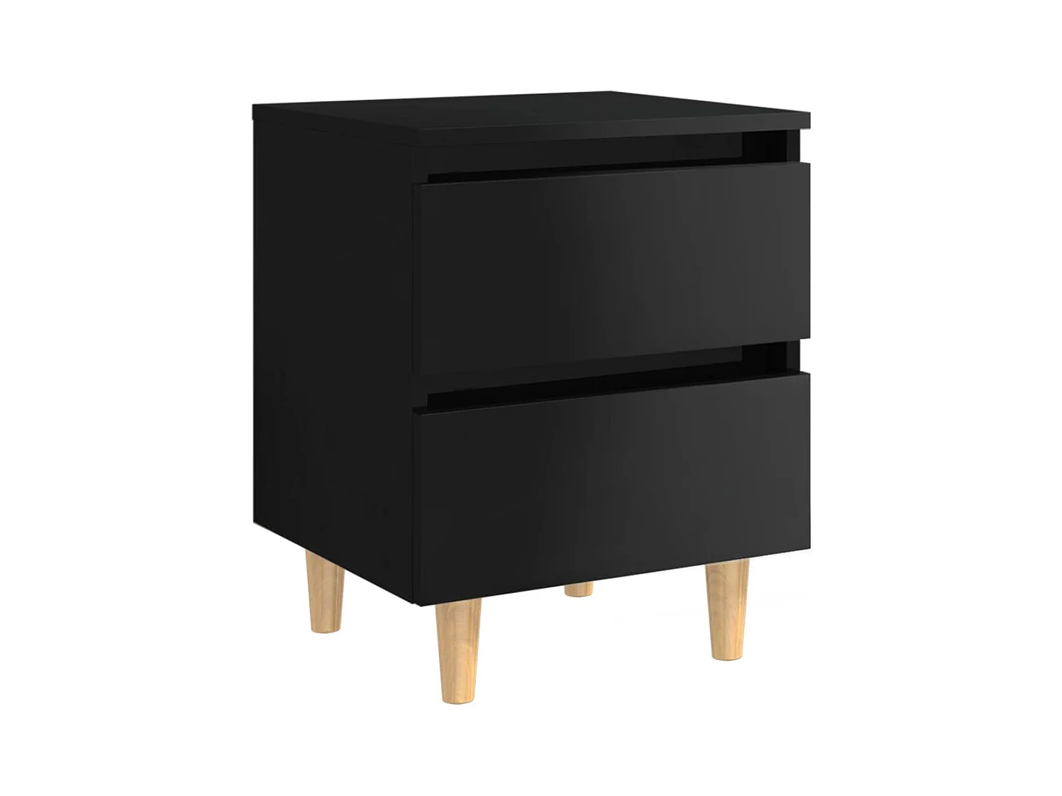 Kutztown  Comodino con Gambe in Pino Massello Nero Lucido 40x35x50 cm