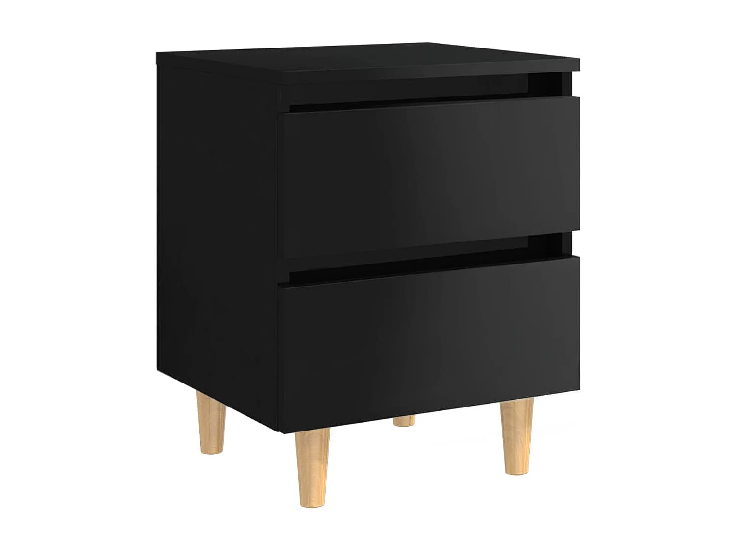 Kutztown  Comodino con Gambe in Pino Massello Nero Lucido 40x35x50 cm