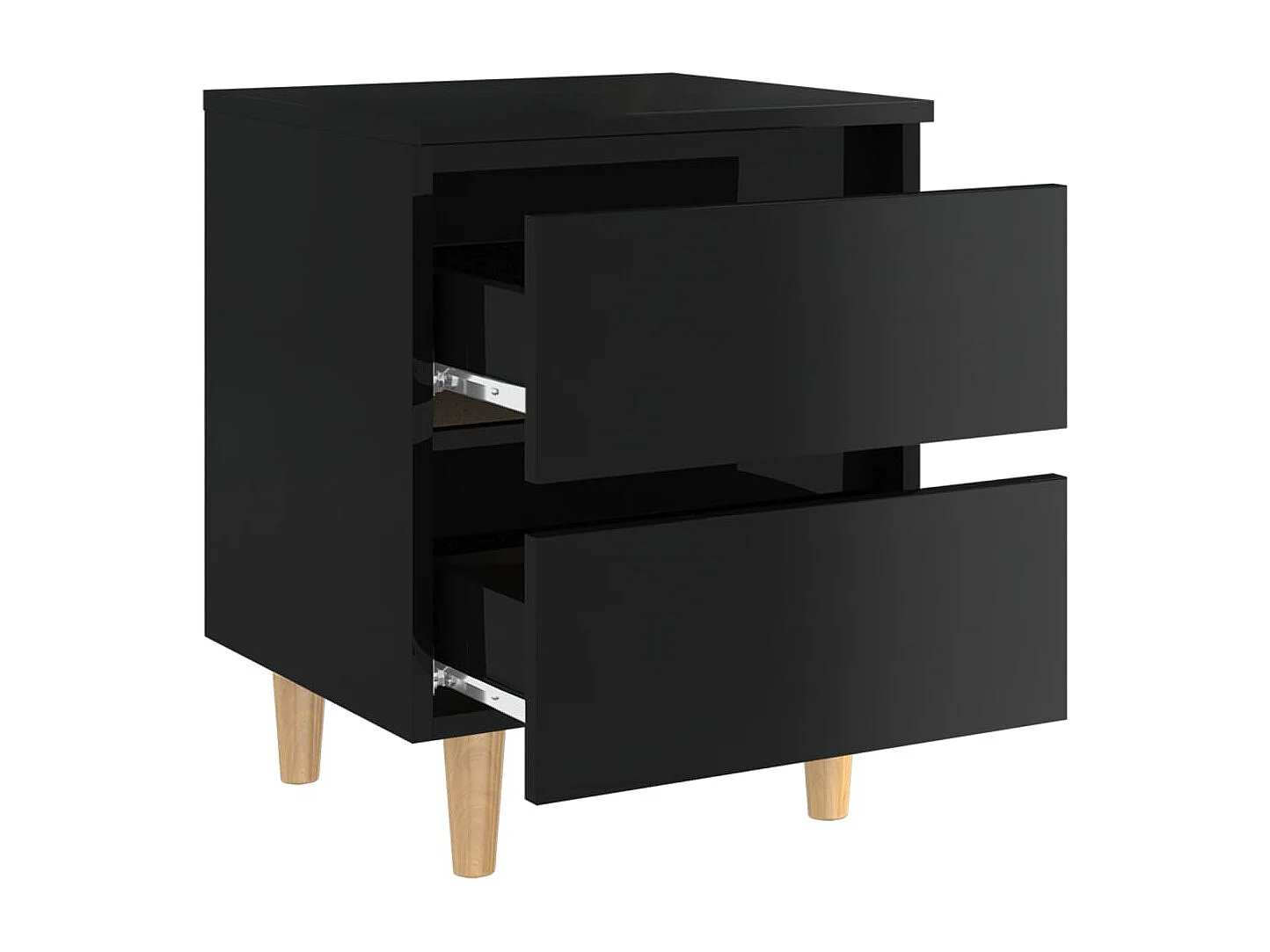 Kutztown  Comodino con Gambe in Pino Massello Nero Lucido 40x35x50 cm