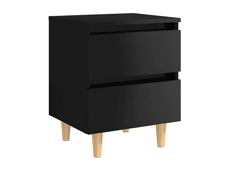 Kutztown  Nachttisch mit Kiefernholz-Beinen Hochglanz-Schwarz 40x35x50 cm