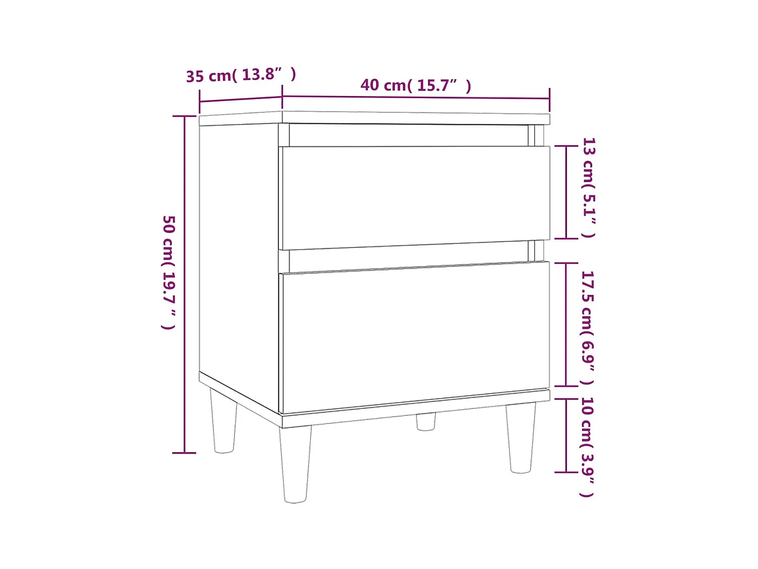 Montmorency  Table de chevet Blanc brillant 40x35x50 cm
