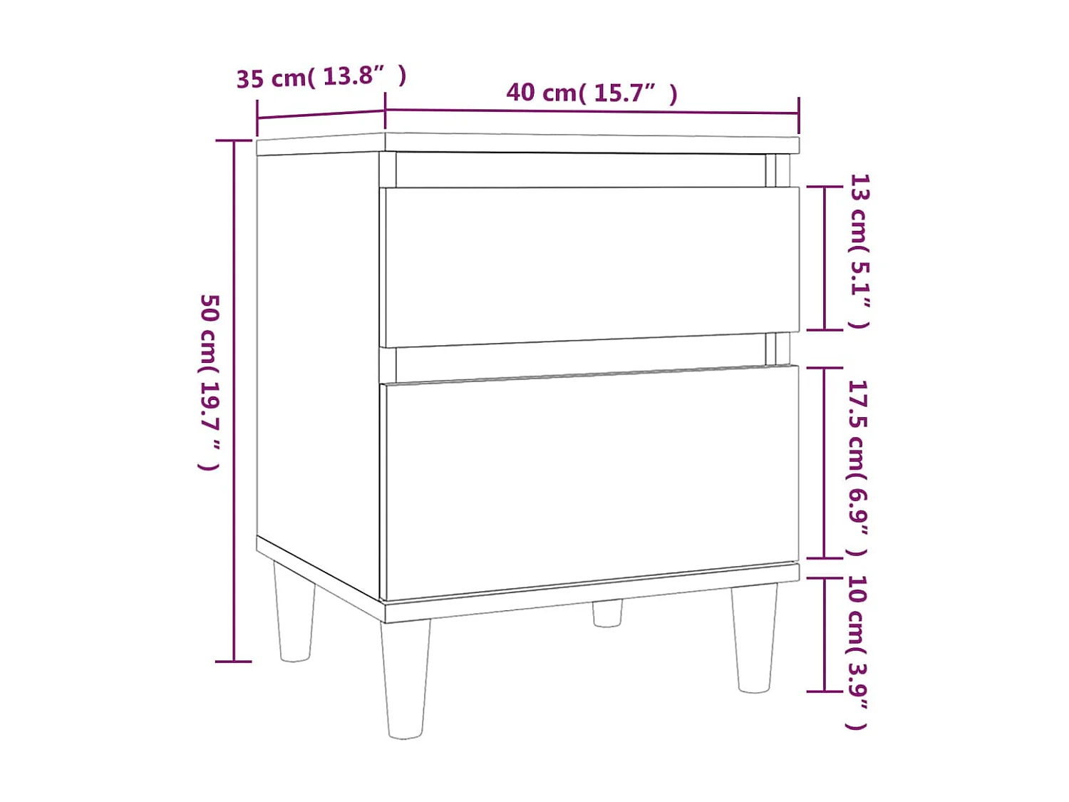 Montmorency  Table de chevet Blanc brillant 40x35x50 cm