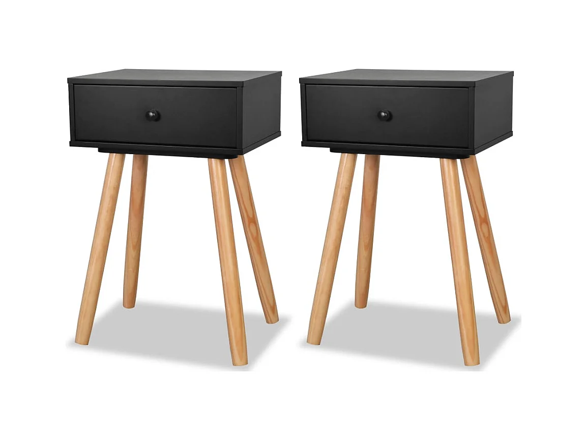 Tongeren  Table de chevet 2 pcs Bois de pin massif 40 x 30 x 61 cm Noir