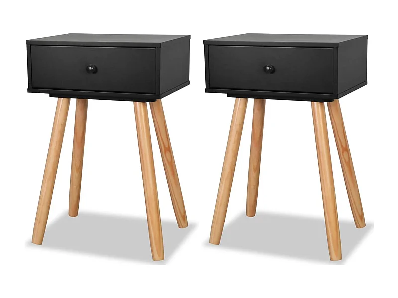 Tongeren  Table de chevet 2 pcs Bois de pin massif 40 x 30 x 61 cm Noir