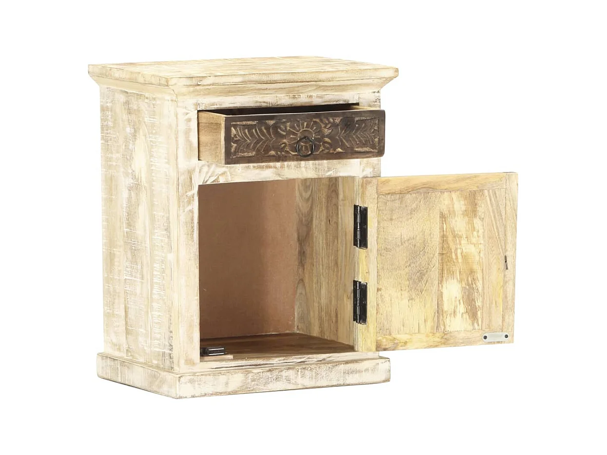 Garden Furniture -  Table de chevet Blanc 40 x 30 x 50 cm Bois de manguier massif