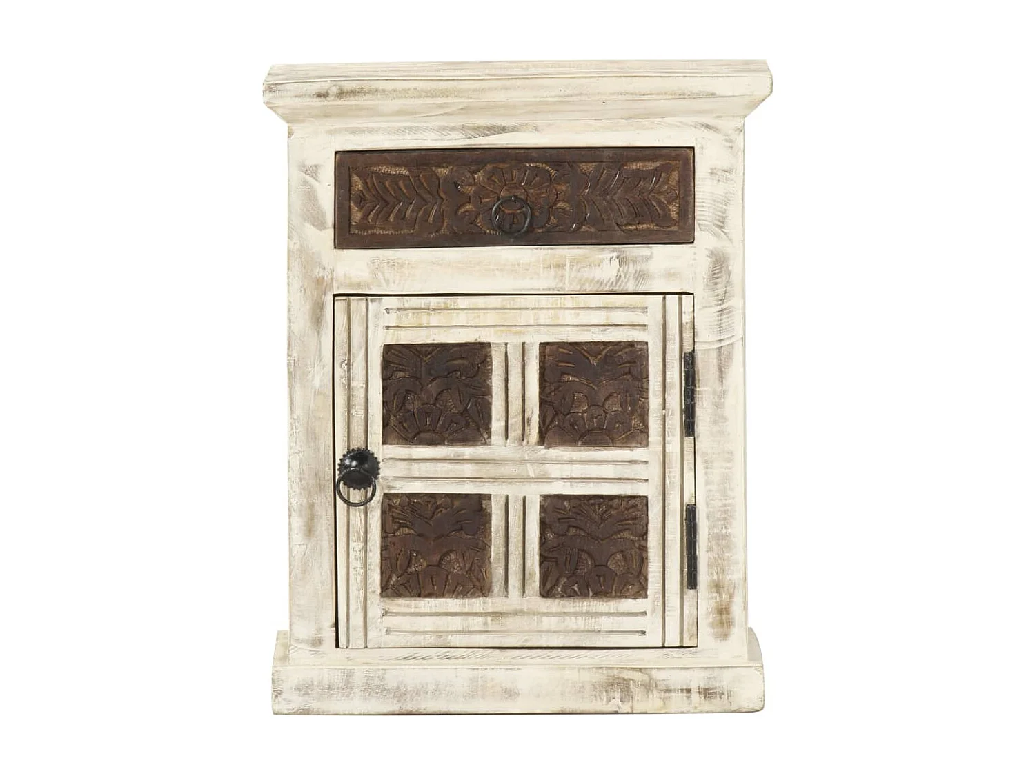 Garden Furniture -  Comodino Bianco 40x30x50 cm in Legno Massello di Mango