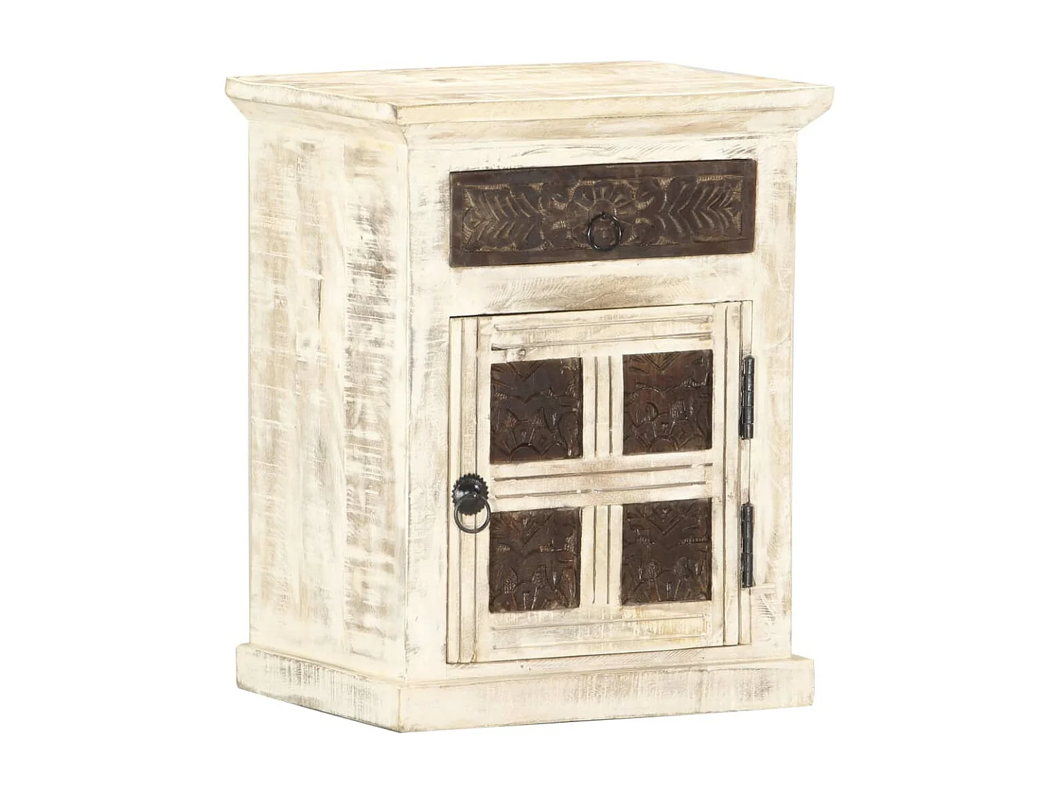 Garden Furniture -  Comodino Bianco 40x30x50 cm in Legno Massello di Mango