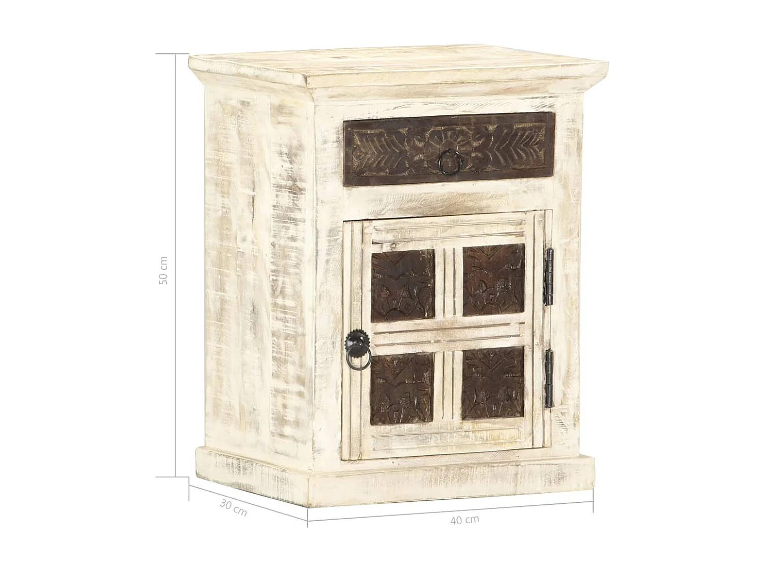 Garden Furniture -  Comodino Bianco 40x30x50 cm in Legno Massello di Mango