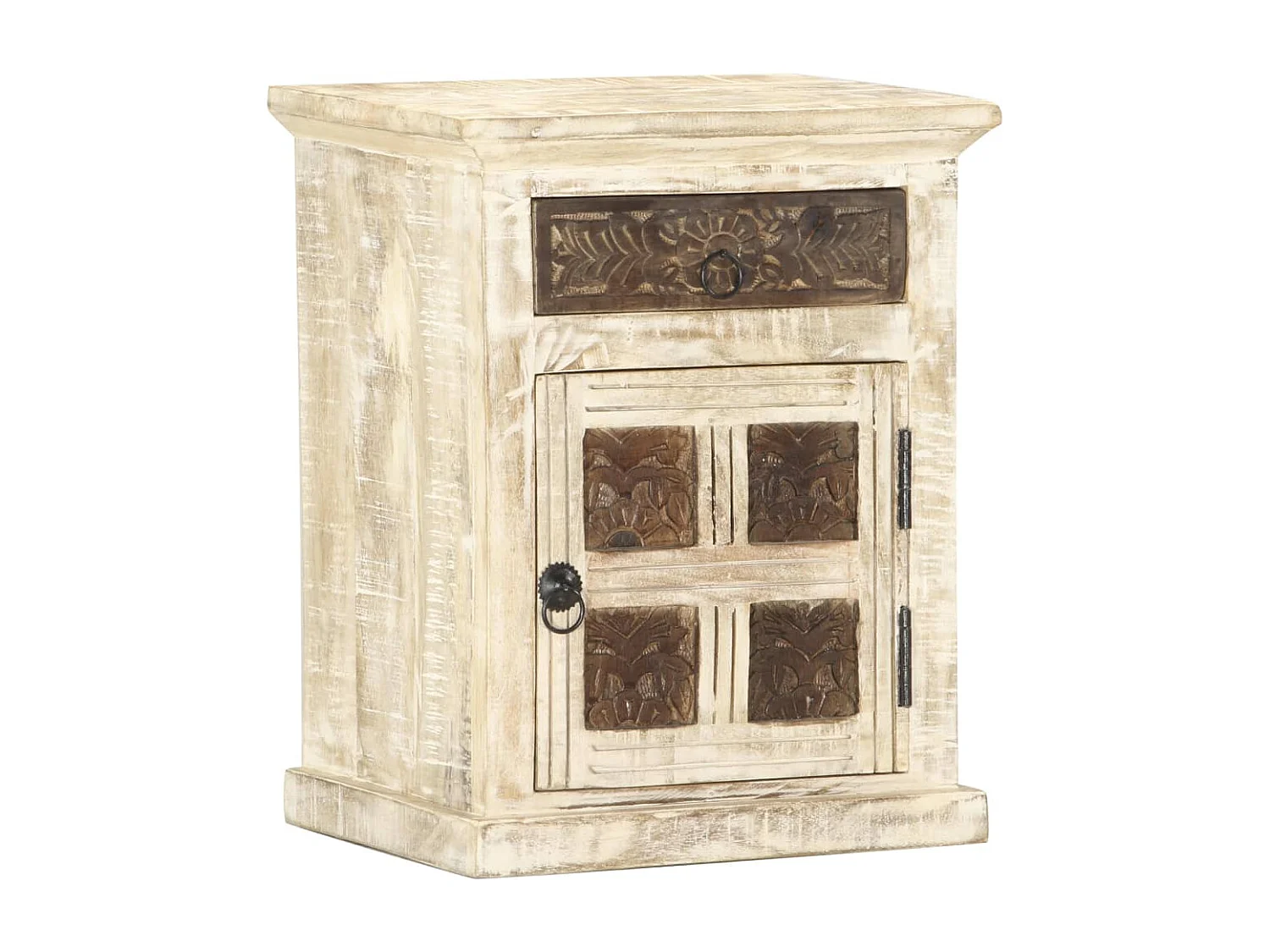 Garden Furniture -  Comodino Bianco 40x30x50 cm in Legno Massello di Mango