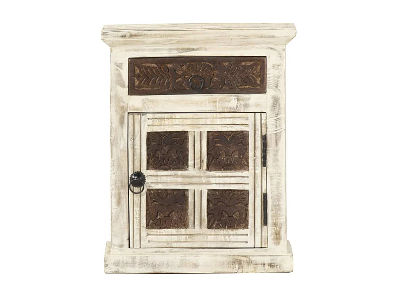 Garden Furniture -  Table de chevet Blanc 40 x 30 x 50 cm Bois de manguier massif